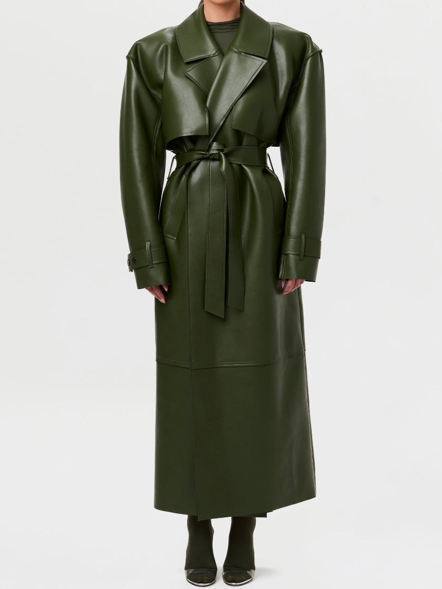Belted Leather Trench Coat
