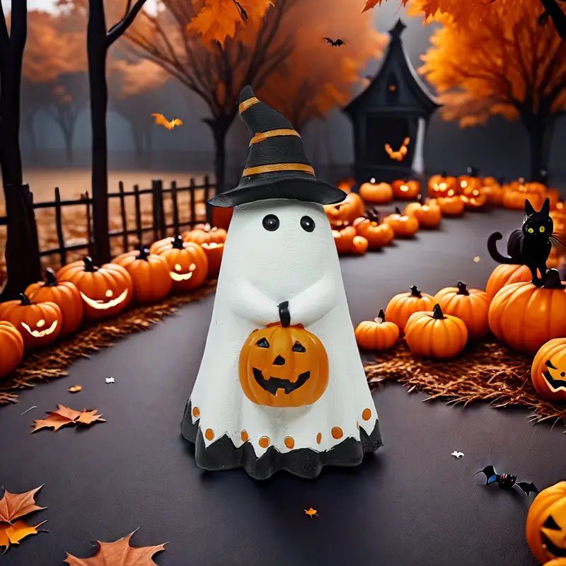 Ghost Pumpkin Resin Decoration