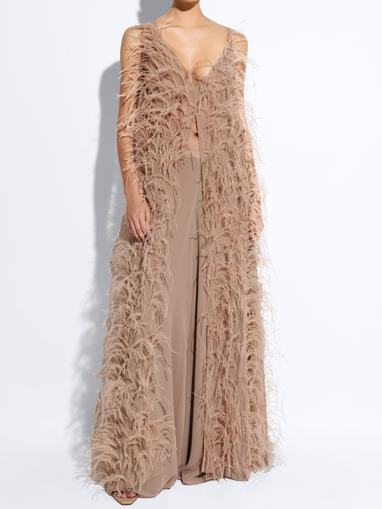 Feather Deep V Neck Slit Hem Top