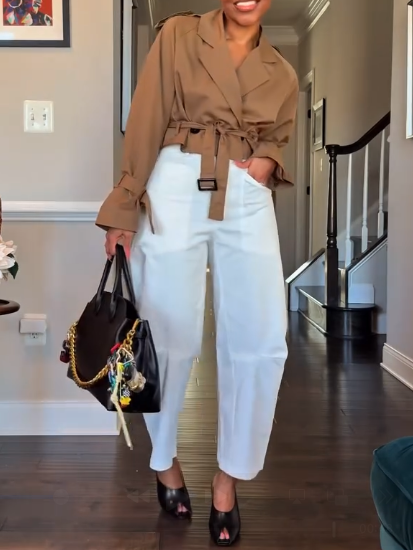 Camel Canvas Belt Detailed Jacket