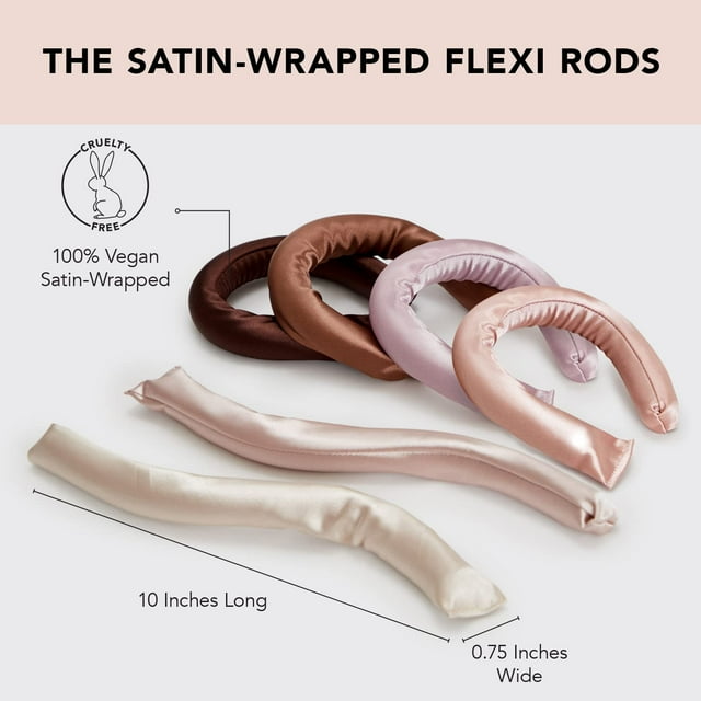 Flexi Rods Heatless Hair Curler, Satin Covered Curling Rod, Rosewood 6pcs