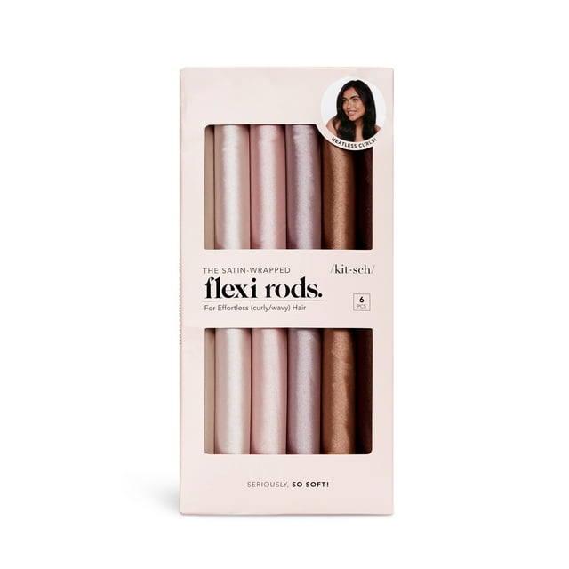 Flexi Rods Heatless Hair Curler, Satin Covered Curling Rod, Rosewood 6pcs