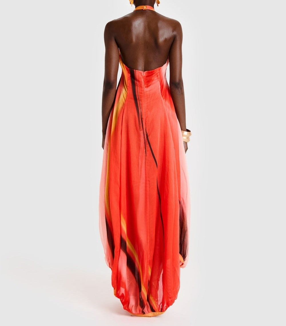 Chiffon Balloon Reef Print Maxi Dress