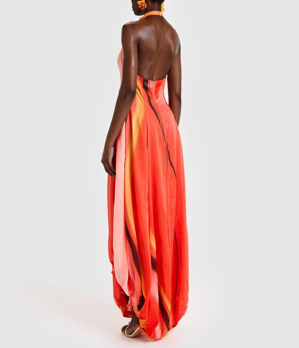 Chiffon Balloon Reef Print Maxi Dress
