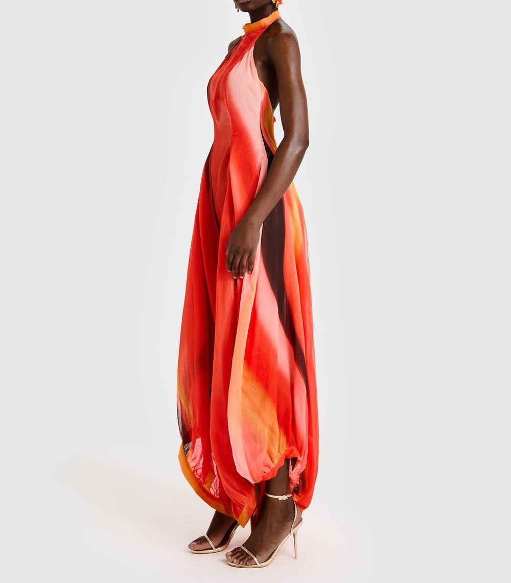 Chiffon Balloon Reef Print Maxi Dress