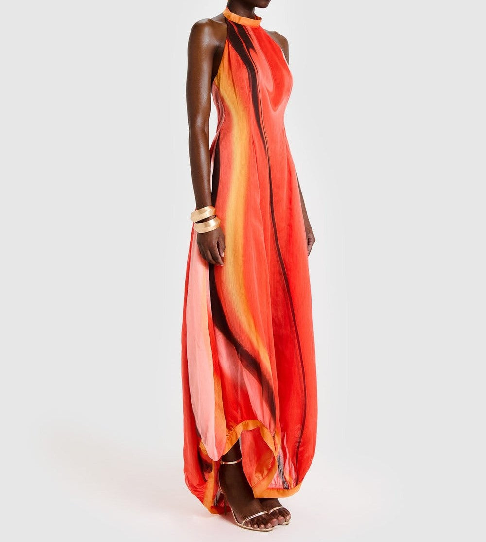 Chiffon Balloon Reef Print Maxi Dress