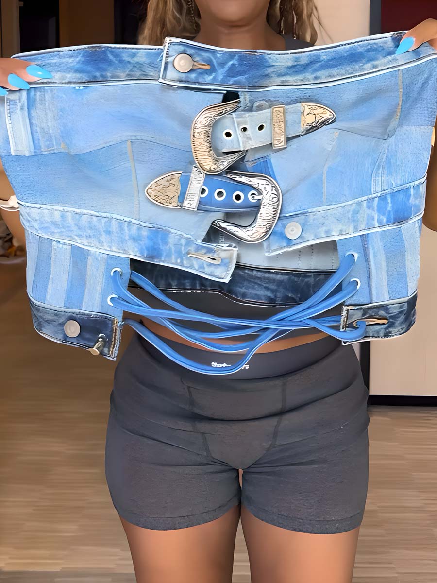 Denim Sleeveless Drawstring Top