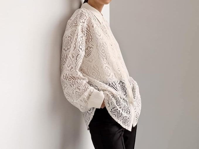 Long Sleeve Lace Button Shirt Top