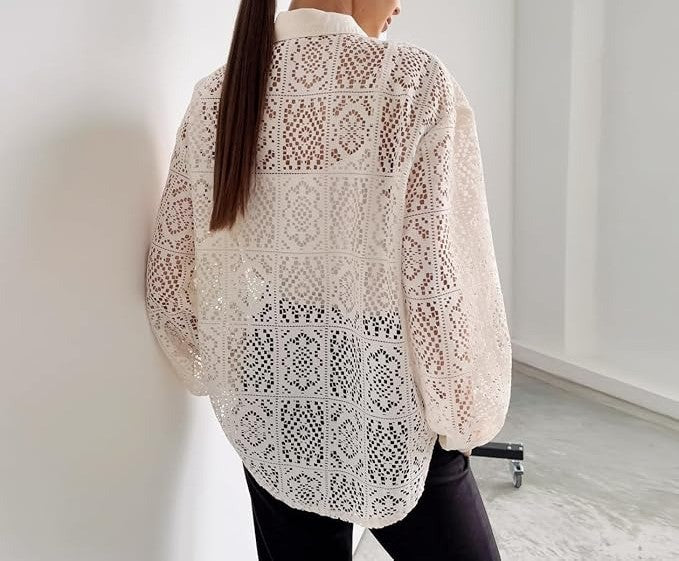 Long Sleeve Lace Button Shirt Top