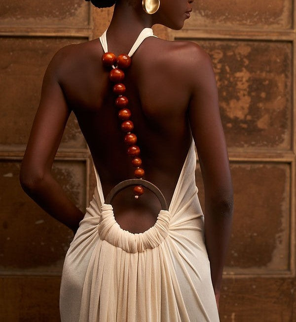 Cutout Back Jewel Embellishment Fringed Hem Dress