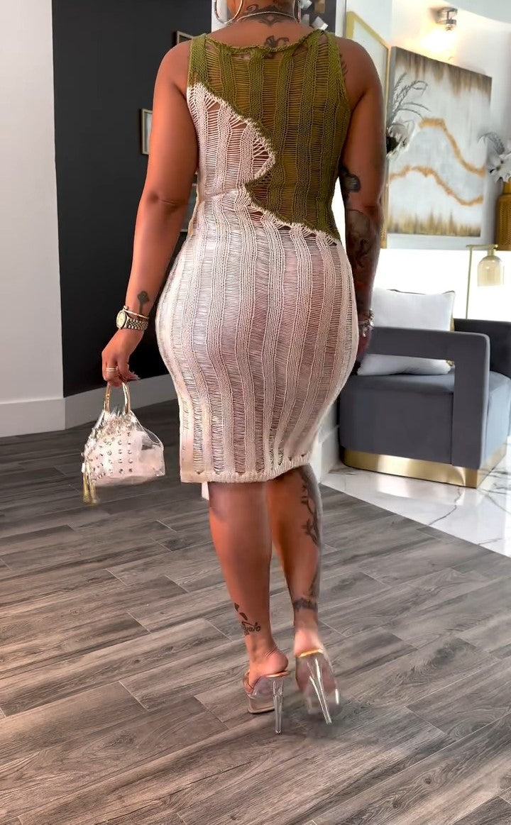 Sheer Knit Colorblock Maxi Dress