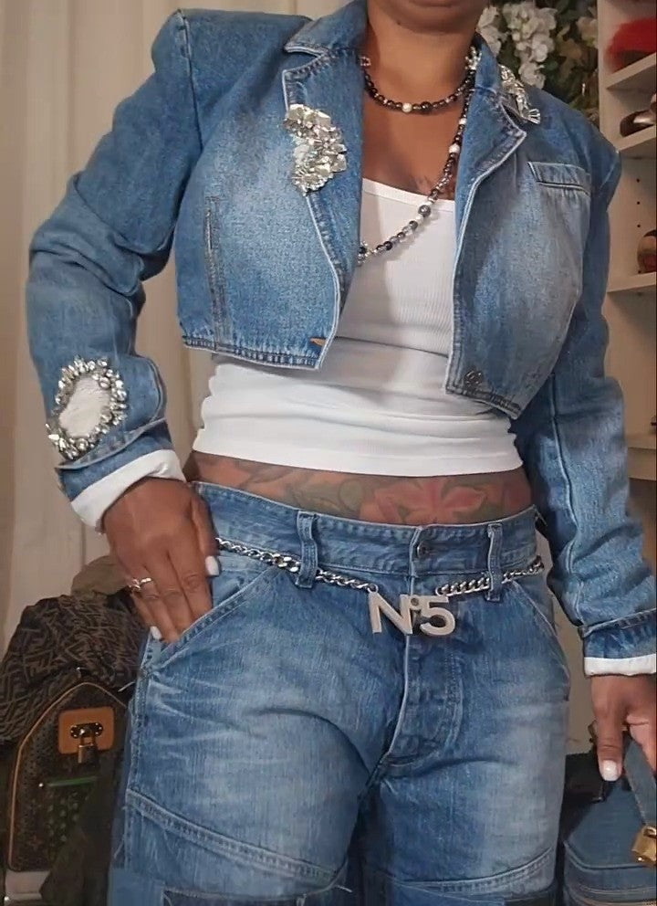 Jewelry Embellished Stylish Denim Jacket