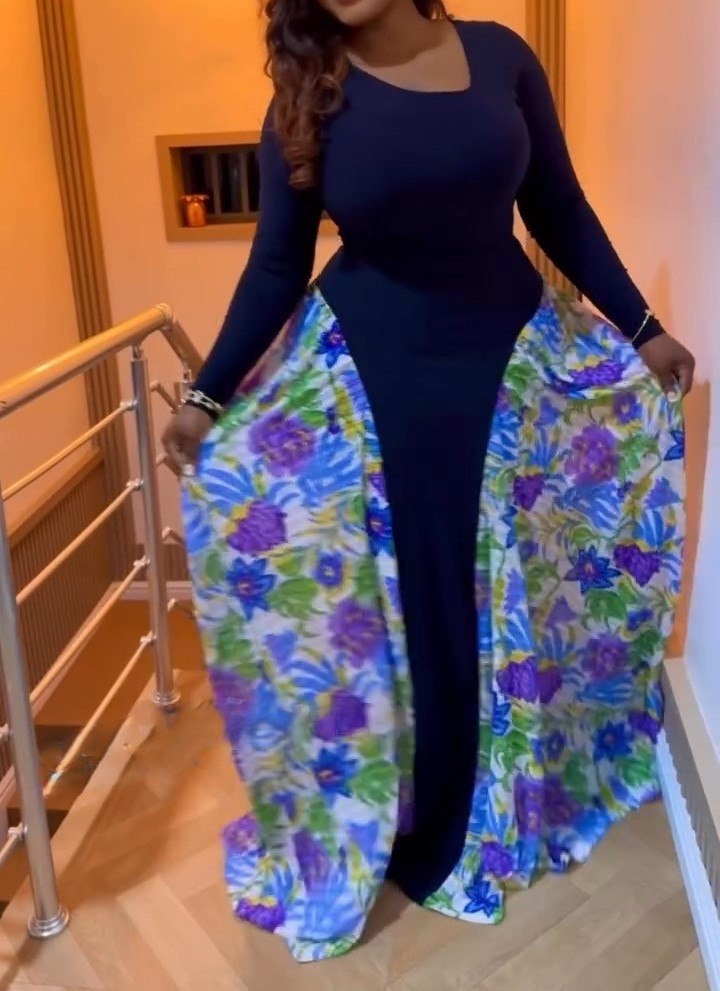 Long-sleeved Maxi Dress With Prints On Both Sides