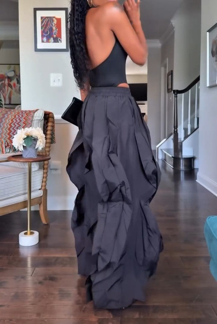 Black Loose Casual Wave Pants