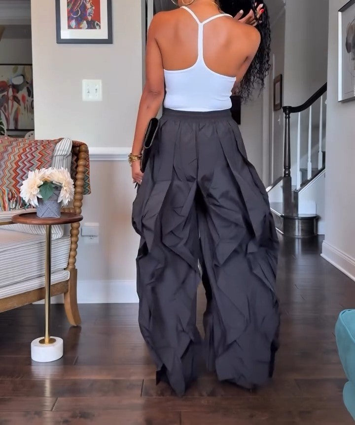 Black Loose Casual Wave Pants