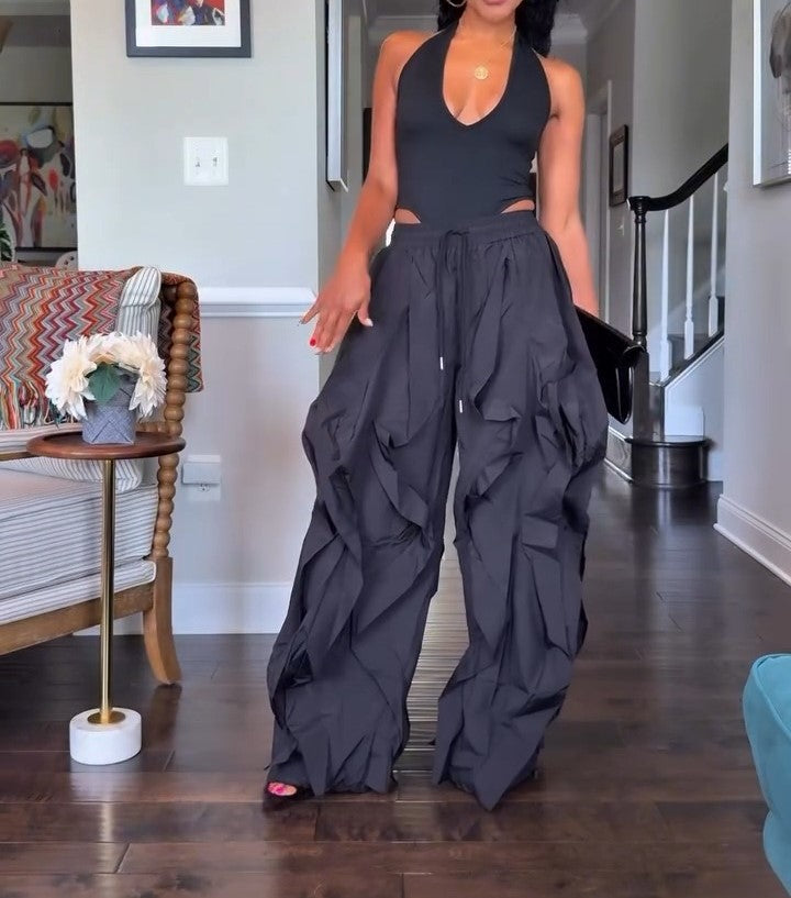 Black Loose Casual Wave Pants