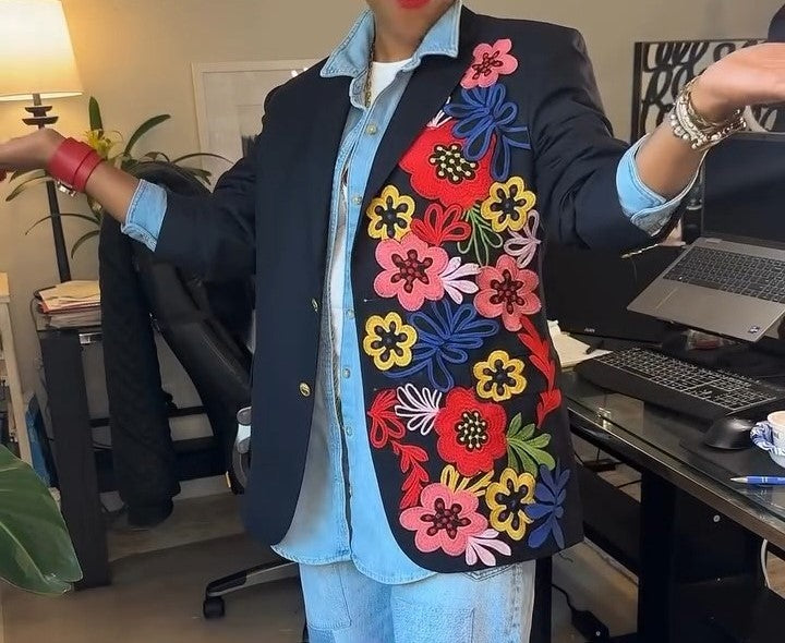 Black Floral Print Blazer