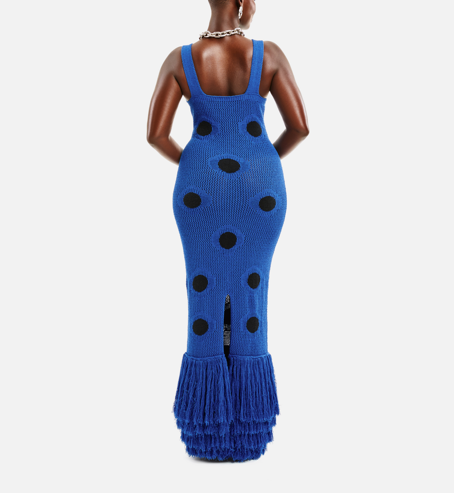 Black Spotted Knitted White Dress
