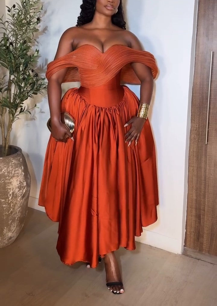 Orange Off-The-Shoulder Maxi Dress