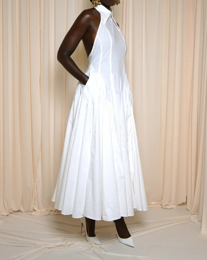White Open-back Midi Dress