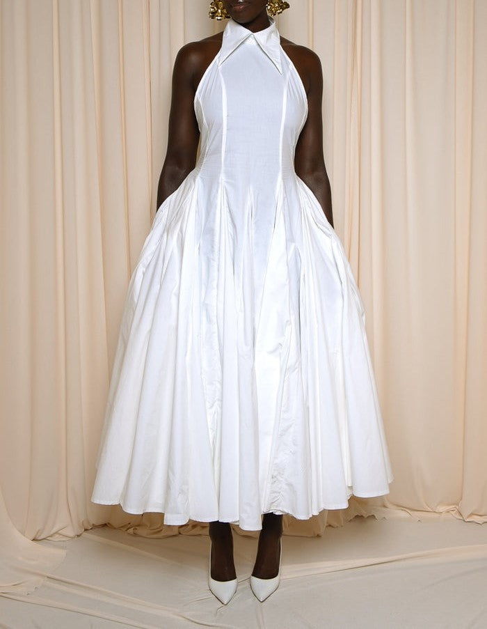 White Open-back Midi Dress