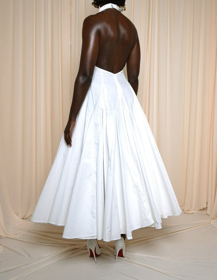 White Open-back Midi Dress