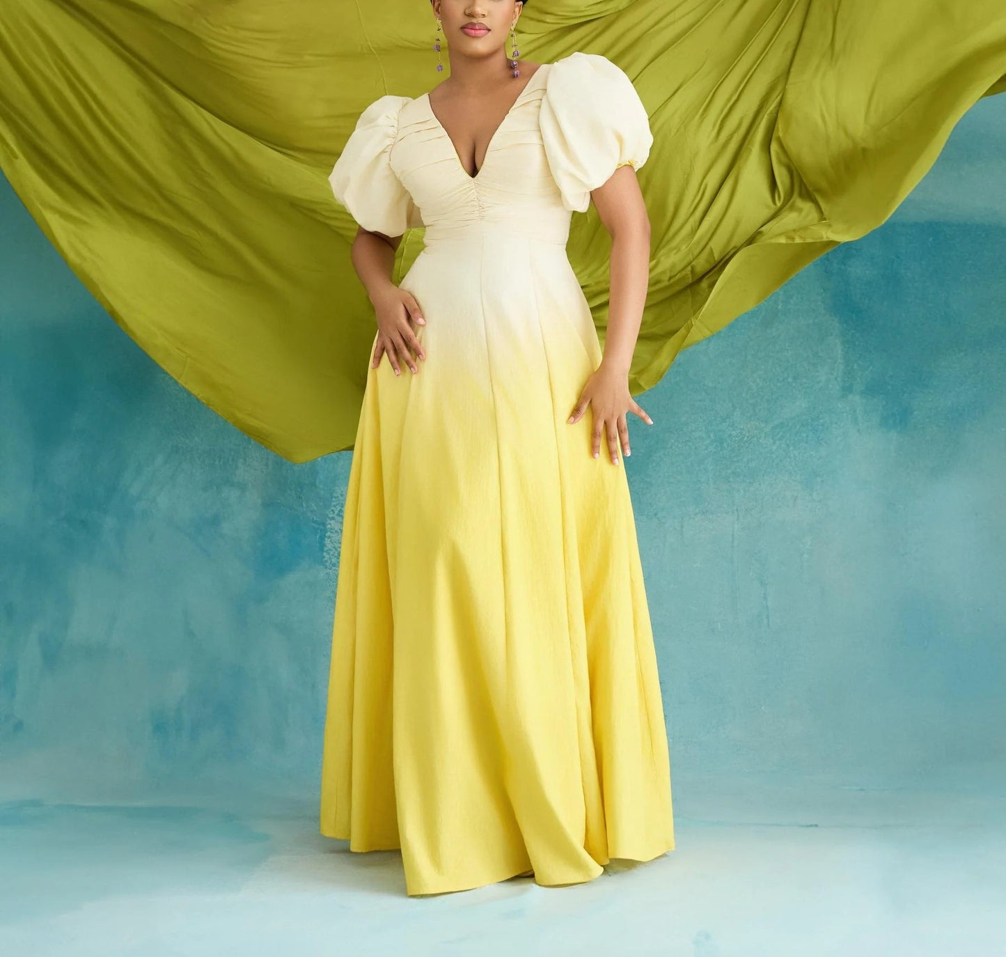 Ombre Puff Sleeve Maxi Dress