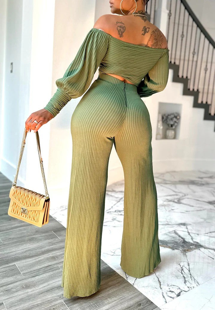 Off-the-shoulder Long-sleeved Zipper Closure Set