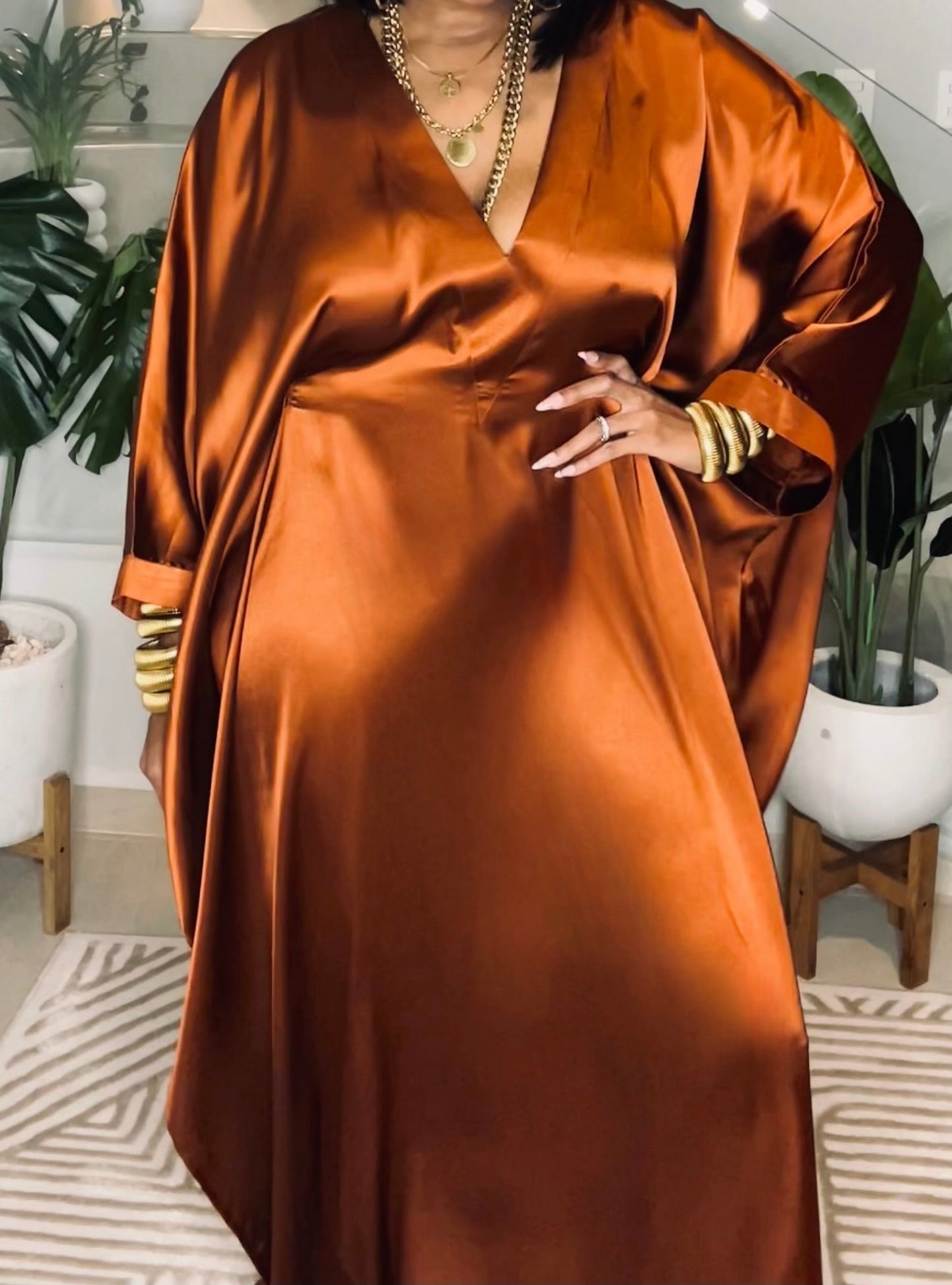 V-neck Loose Satin Dress