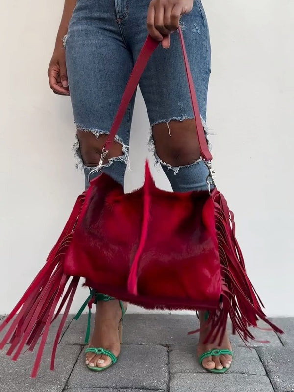 Large Red Tassel Handbag