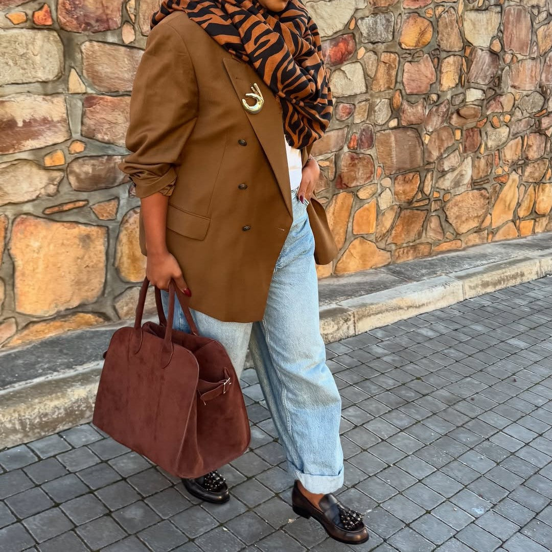 Brown Suede Large-capacity Handbag