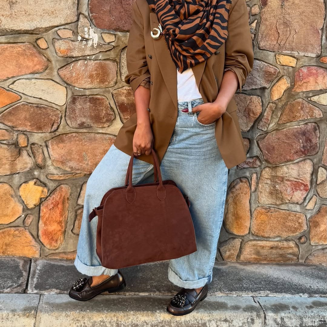 Brown Suede Large-capacity Handbag