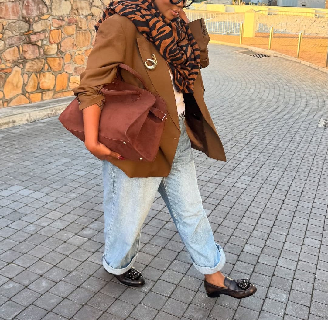 Brown Suede Large-capacity Handbag