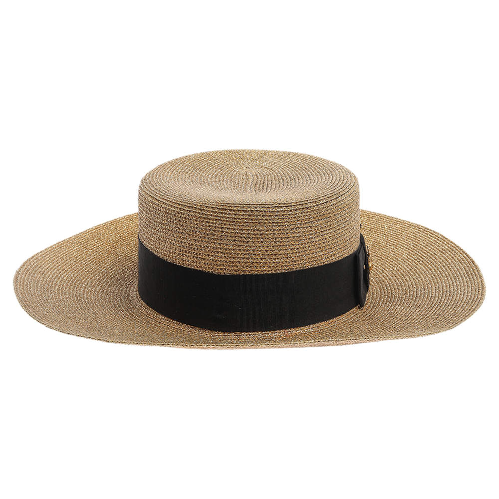 Beige Lame Fabric And Straw Papier Hat