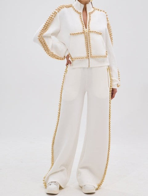 White Zip-up Sweatshirt Set