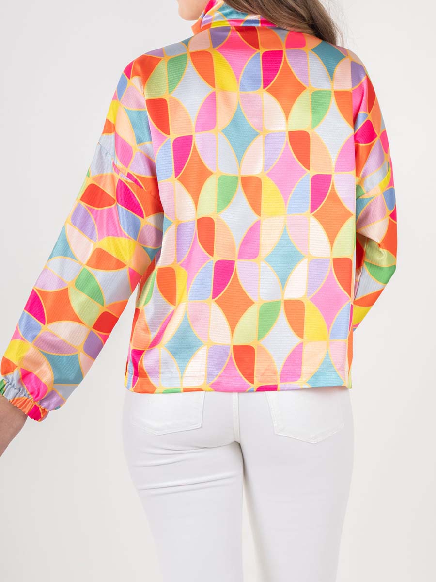 Stand Collar Printed Long Sleeve Top