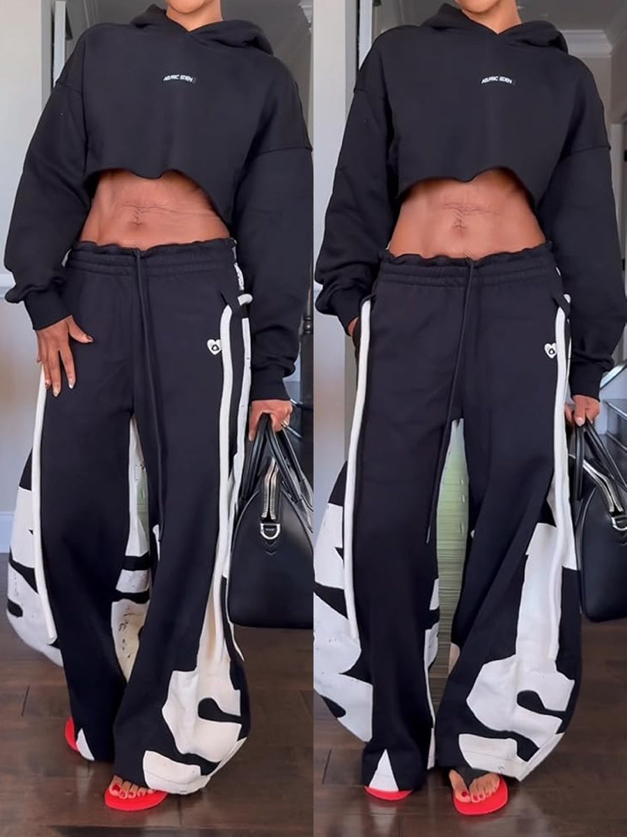 Elastic Waist Printed Hoodie & Lantern Trouser Suit