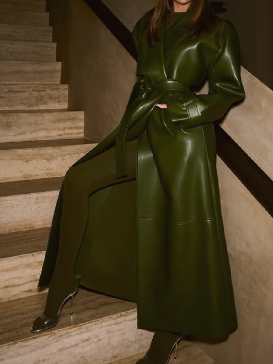Belted Leather Trench Coat