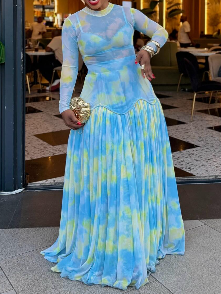 Pleated Crewneck Dress
