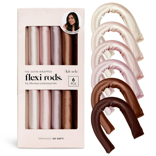 Flexi Rods Heatless Hair Curler, Satin Covered Curling Rod, Rosewood 6pcs