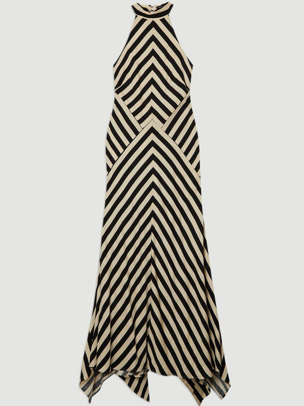 Tall Mono Fluid Stripe Cotton Mix Woven Maxi Halter Dress