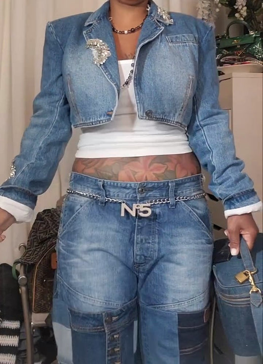 Jewelry Embellished Stylish Denim Jacket