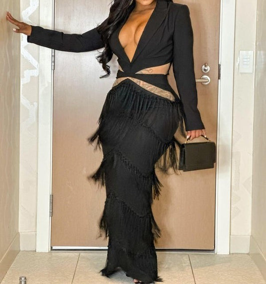 Black Tassel Maxi Dress