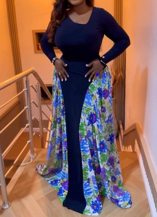 Long-sleeved Maxi Dress With Prints On Both Sides