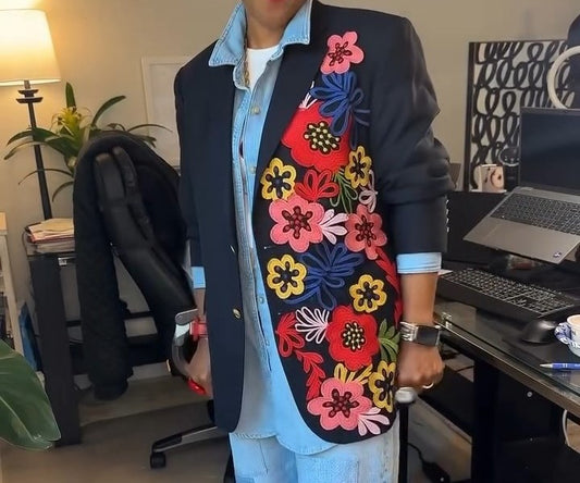 Black Floral Print Blazer