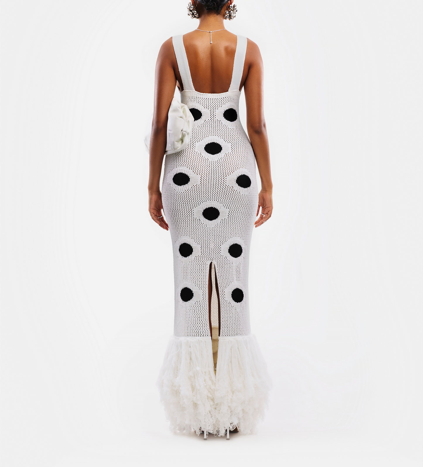 Black Spotted Knitted White Dress