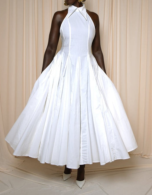 White Open-back Midi Dress
