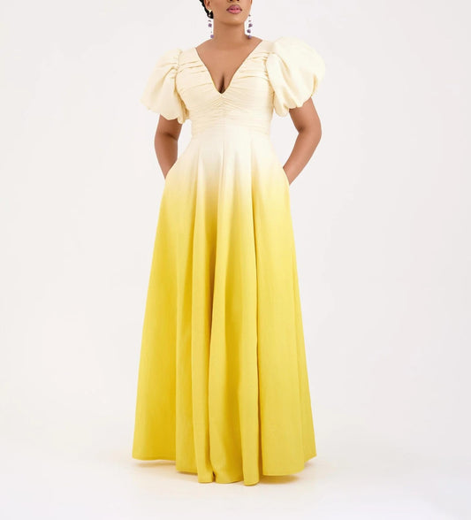 Ombre Puff Sleeve Maxi Dress
