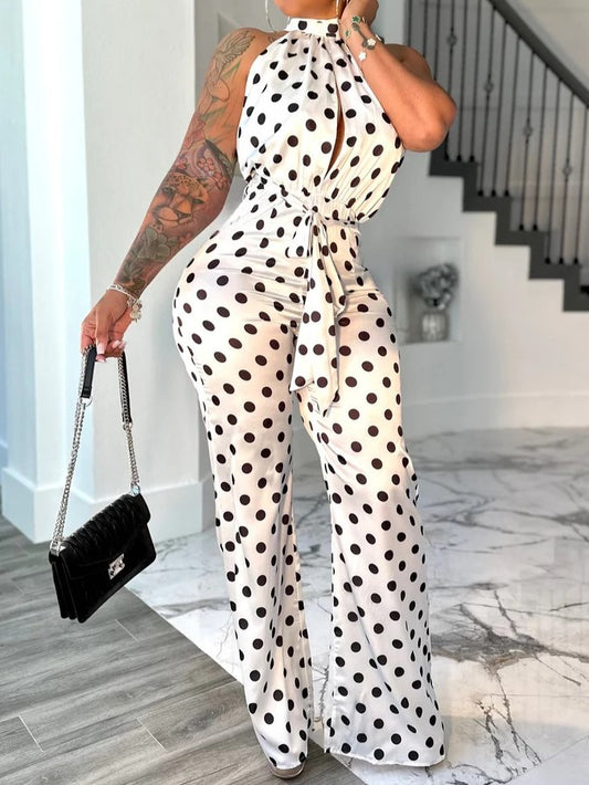 Black Spotted Wide-leg Jumpsuit