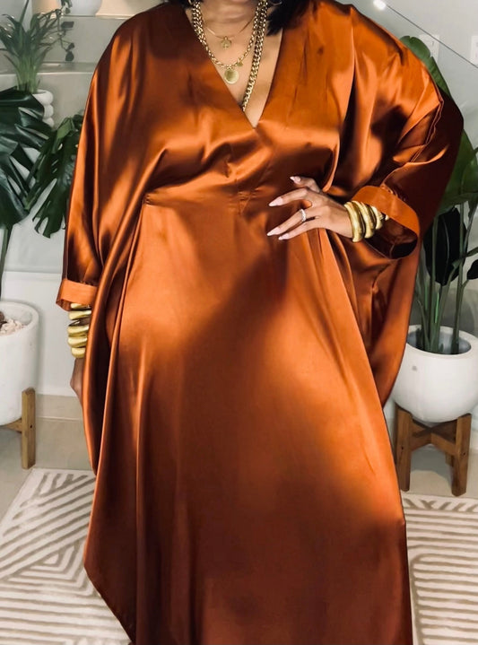 V-neck Loose Satin Dress
